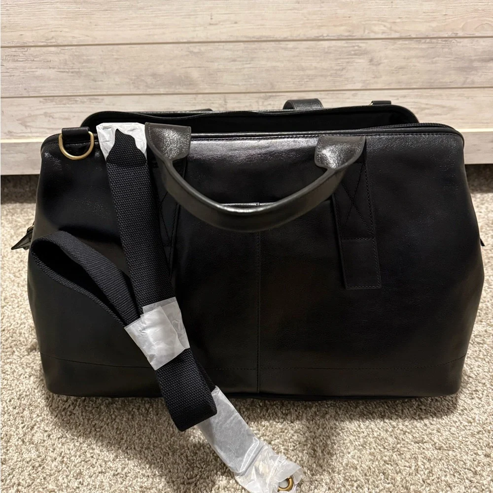 Fossil Kayden Duffle Bag Black Leather $550 Original Retail New With Tags